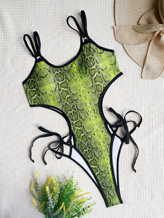 Damen Monokini mit aufregendem Schlangenprint und verstellbaren Kordeldetails EB