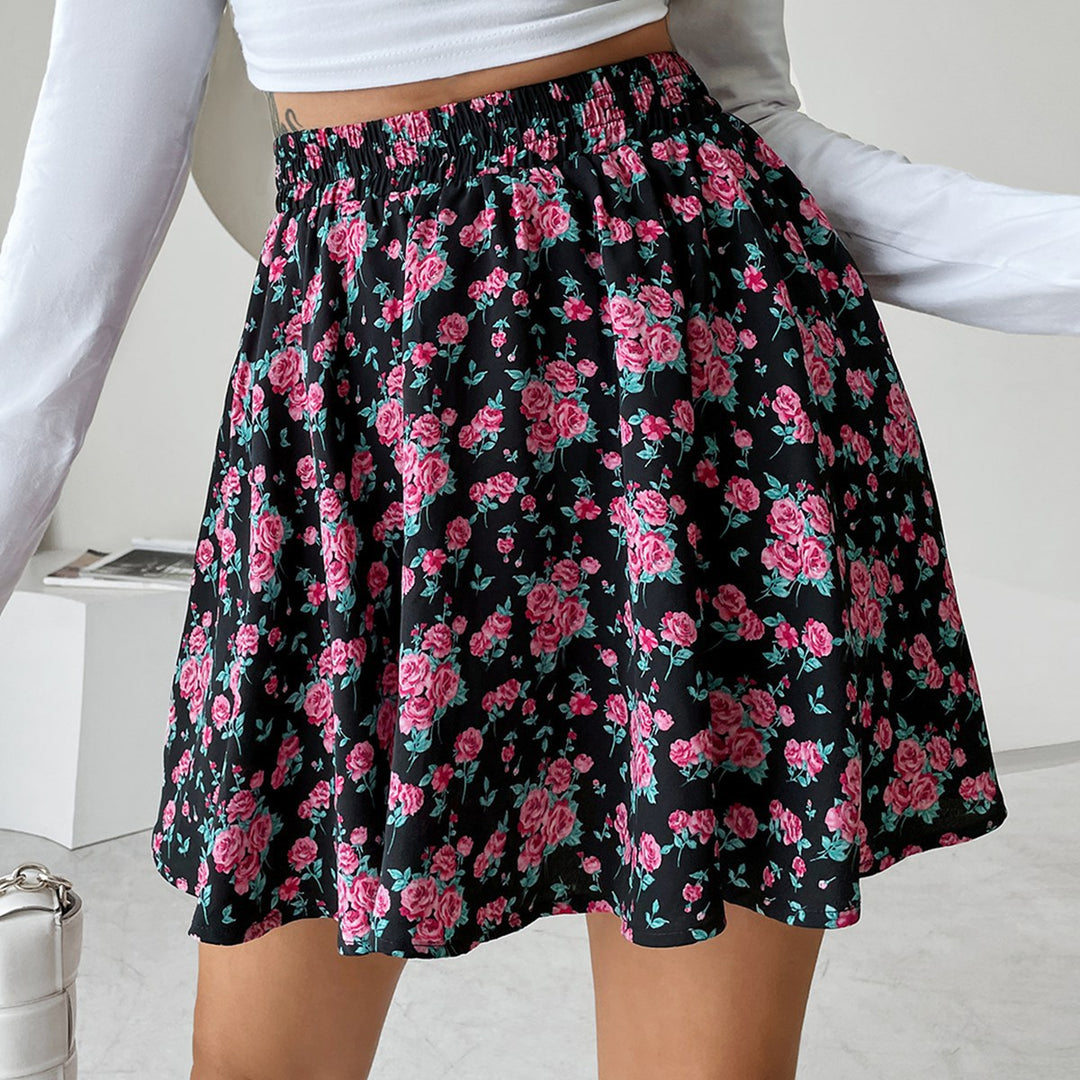 Damen kurzer Rock mit floralen Akzenten und elastischem Bund EB