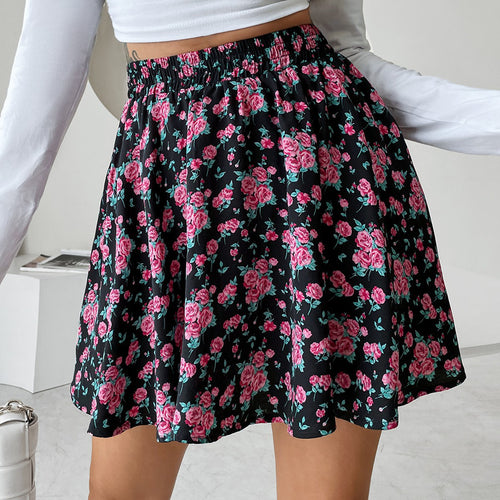 Damen kurzer Rock mit floralen Akzenten und elastischem Bund EB