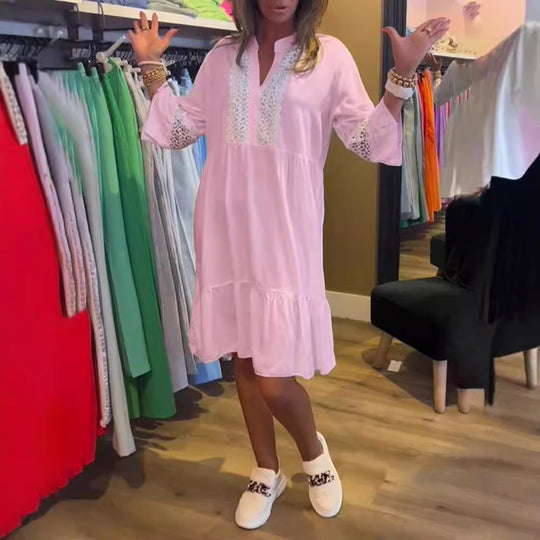 Damen lässiges Strandkleid mit Spitzenverzierungen und Taillenbetonung Heidi-Mode