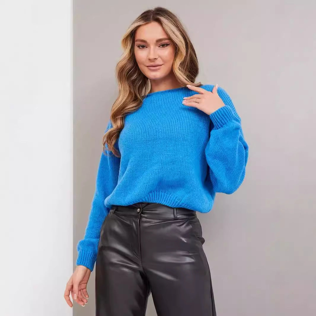 Damen lässiger Oversize-Pullover mit ballonförmigen Ärmeln und strukturiertem Maschenmuster EB