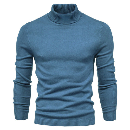 Herren Strickpullover mit hohem Kragen und feinem Rippmuster EB