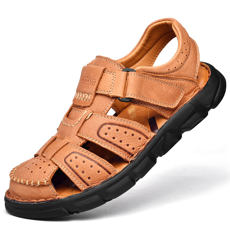 Herren Ledersandalen mit verstellbarem Klettverschluss und rutschfester Sohle EB