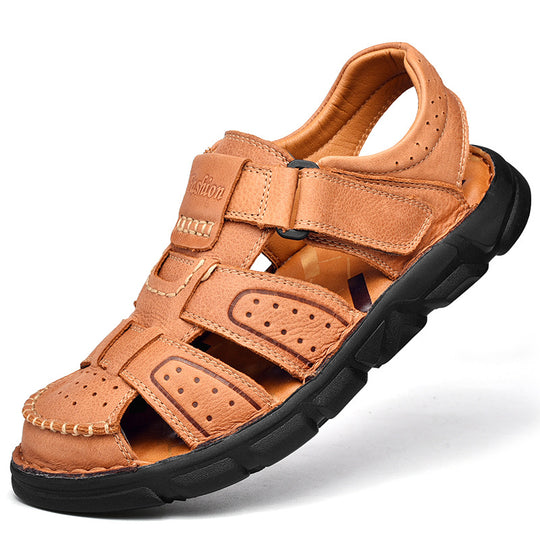Herren Ledersandalen mit verstellbarem Klettverschluss und rutschfester Sohle EB