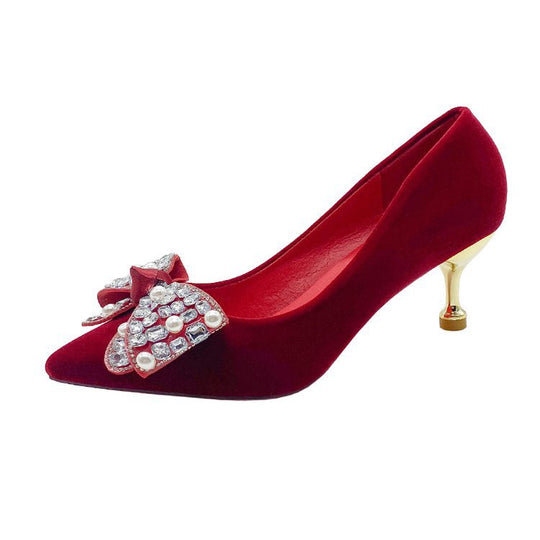 Damen elegante High Heel Pumps mit funkelndem Schleifenakzent EB