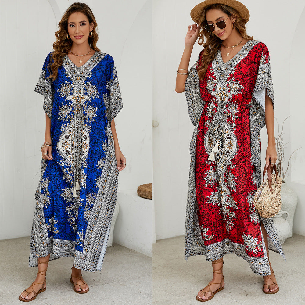 Damen luftiges Sommerkleid im Boho-Stil mit einzigartigem Musterdruck EB