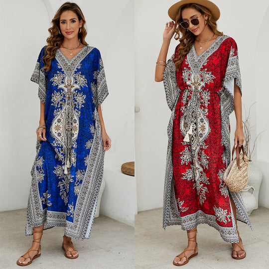 Damen luftiges Sommerkleid im Boho-Stil mit einzigartigem Musterdruck EB