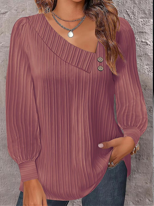 Damen Langarmshirt mit elegantem Plissee-Design und Knopfdetails EB