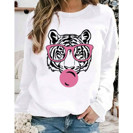 Damen Sweatshirt mit kreativem Tiger-Grafikdesign EB