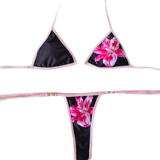 Damen Triangel-Bikini mit floralen Akzenten und verstellbaren Bändern EB