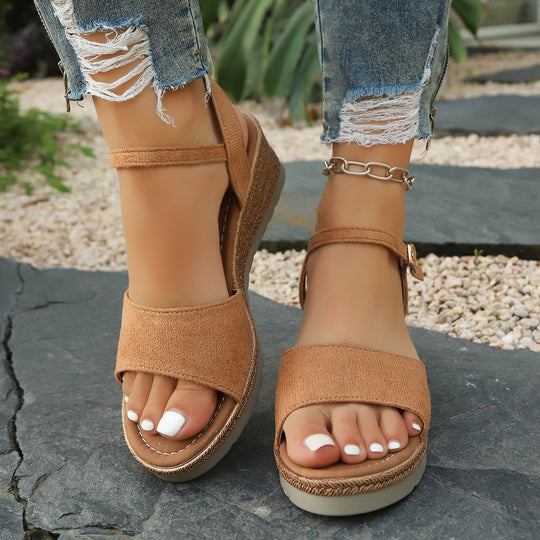 Damen Wedge-Sandalen mit verstellbaren Riemen und bequemer Sohle EB
