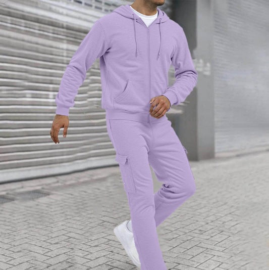 Herren nan athletischer Zip-Sweatset mit Cargo-Jogginghose, ergonomischen Nähten und gerippten Bündchen EB