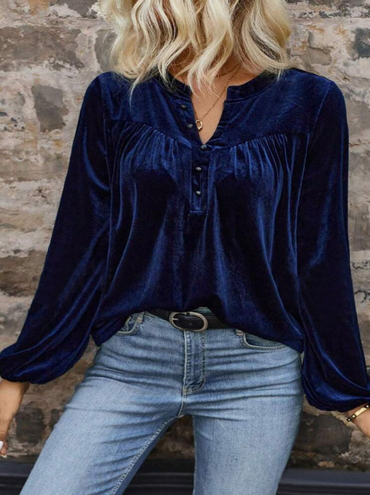 Damen elegante Samtbluse mit dekorativen Knöpfen EB