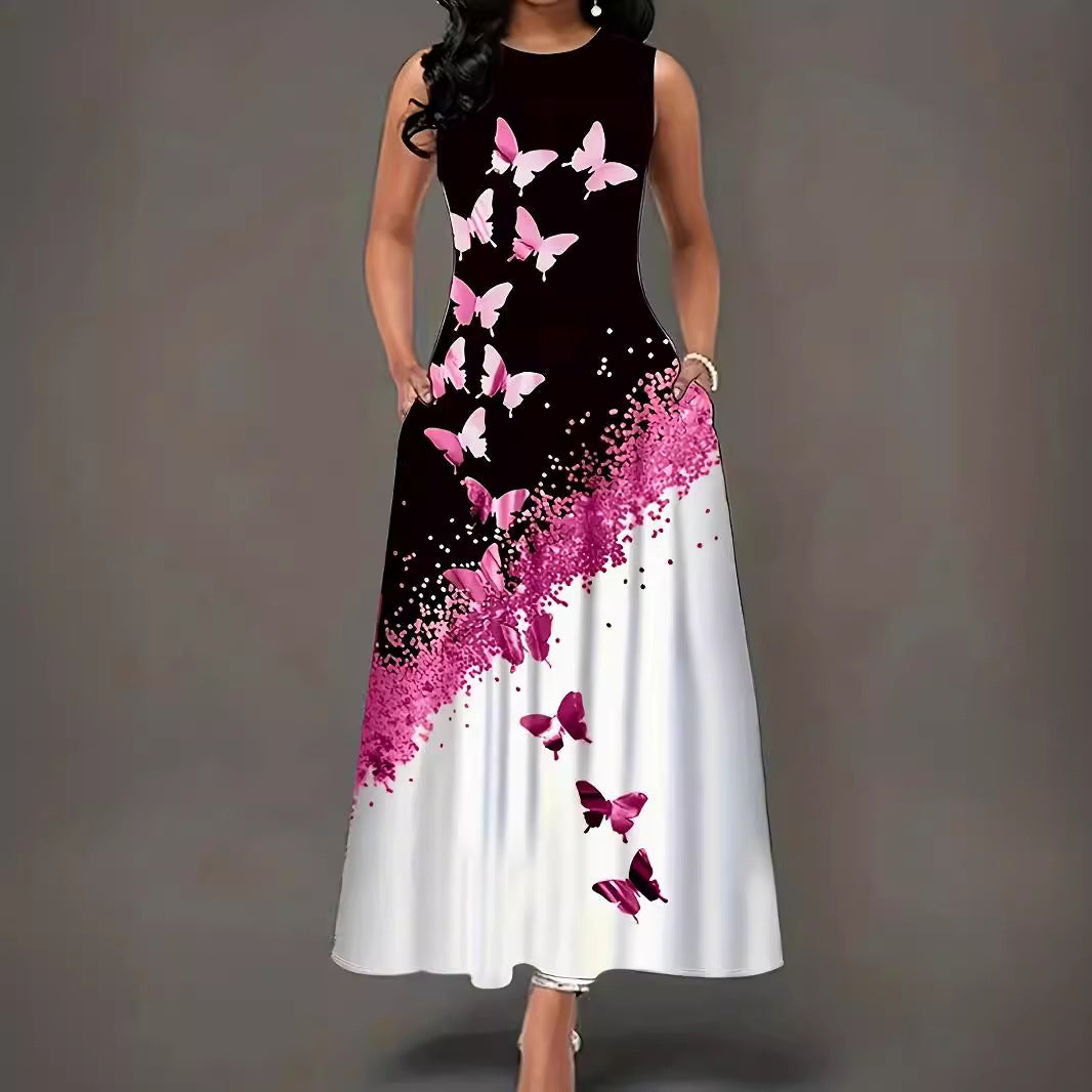 Damen Maxikleid mit elegantem Schmetterlingsdesign und praktischen Taschen EB