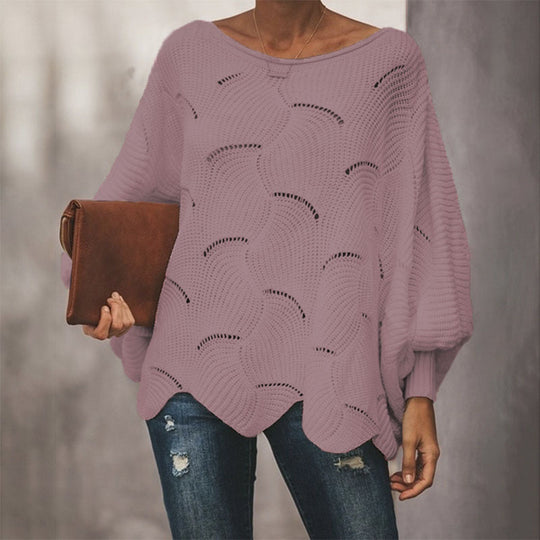 Damen Luftiger Strickpullover mit stilvollem Wellenmuster EB