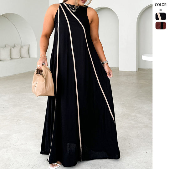 Damen Maxikleid mit asymmetrischem Design und edlen Kontrastnähten EB