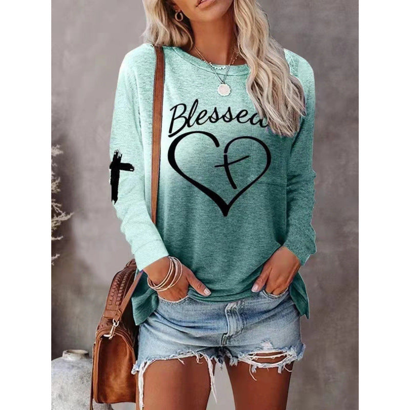 EB | Langarmshirt Lockere Passform Baumwollmischung Grafische Vorderseite Freizeitstil