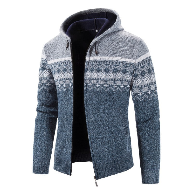 Herren Strickjacke mit modernem Norweger-Muster und hohen Kragen EB
