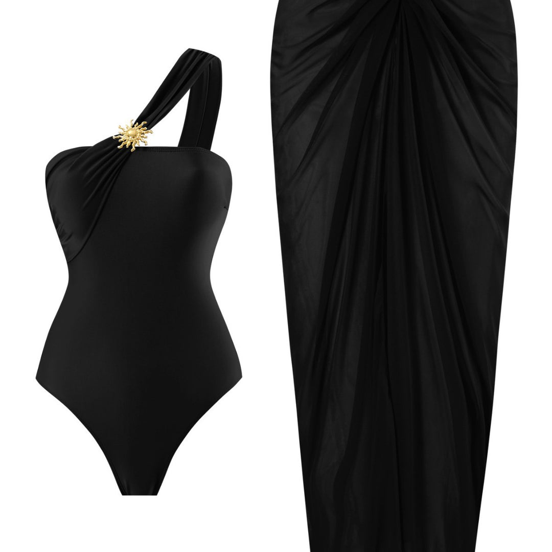 Damen einseitiger Badeanzug mit elegantem Wickelrock EB