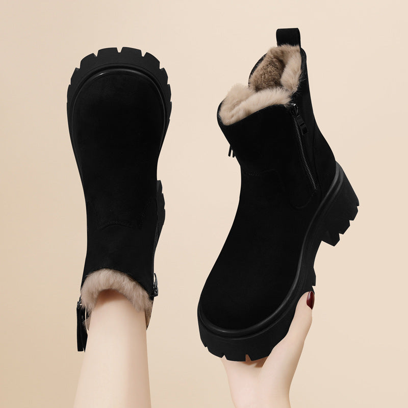 Damen Modische Winterstiefel mit wuscheligem Innenfutter und robustem Profil EB