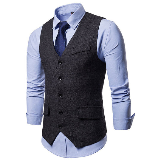 Herren elegante Weste im klassischen Herringbone-Design mit praktischen Taschen EB