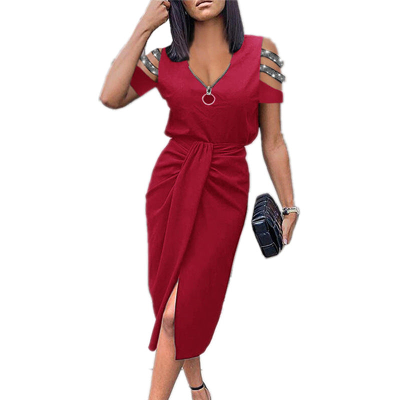 Damen Elegantes Wickelkleid mit modischen Cut-Out-Details und Glanzverzierungen EB