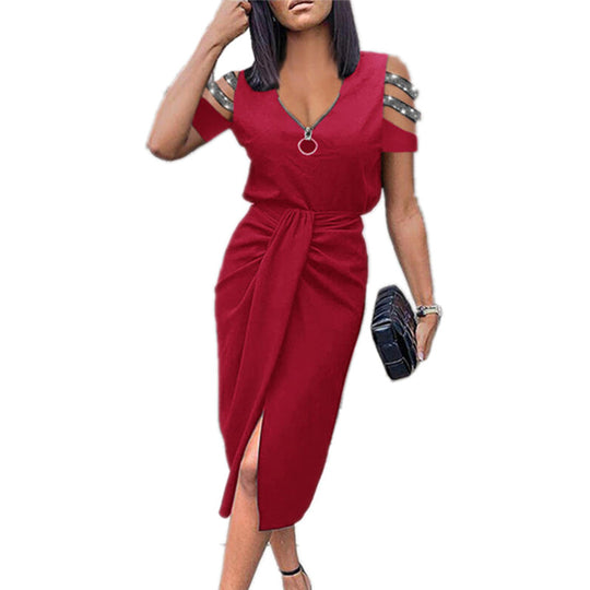 Damen Elegantes Wickelkleid mit modischen Cut-Out-Details und Glanzverzierungen EB