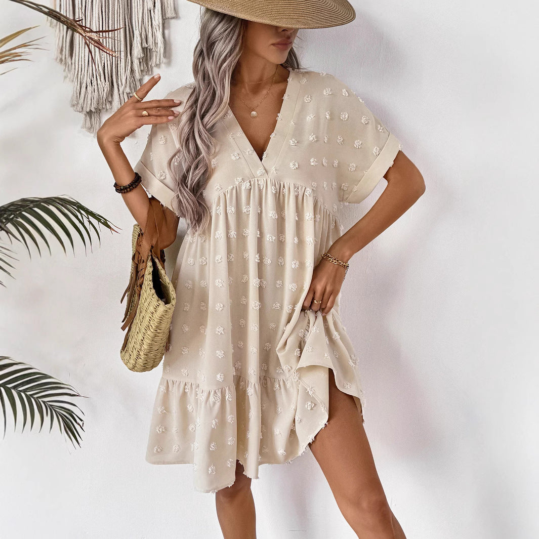 Damen Verspieltes Sommerkleid mit V-Ausschnitt und Rüschensaum EB