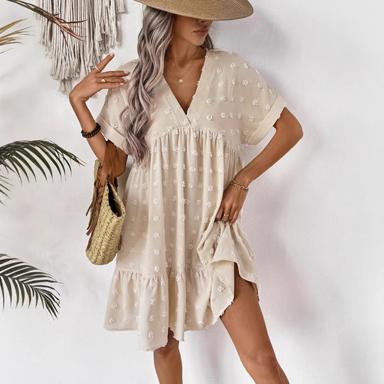 Damen Verspieltes Sommerkleid mit V-Ausschnitt und Rüschensaum EB