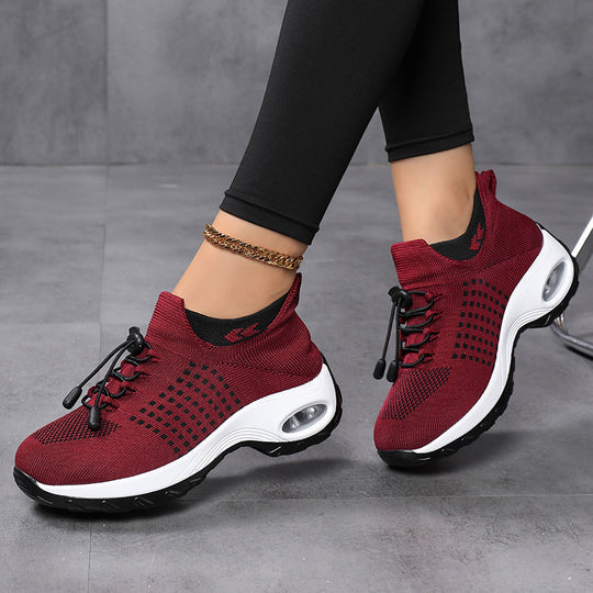 Damen nan atmungsaktive gestrickte Plateausneaker mit Luftkissenfederung und elastischem Schaft EB