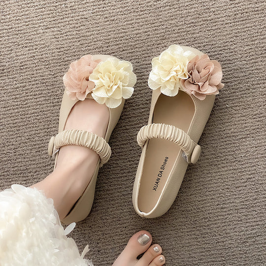Damen Ballerinas mit floralem Dekor und elastischem Riemen EB