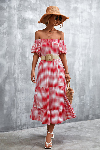 Damen Fließendes Maxikleid mit off-shoulder Design und Rüschensaum EB