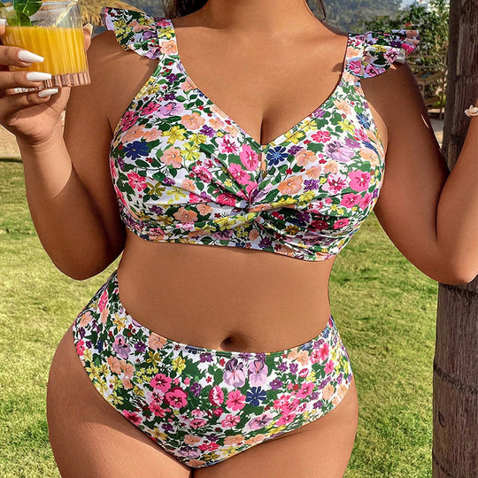 Damen Hochgeschnittener Bikini mit Rüschendetails EB