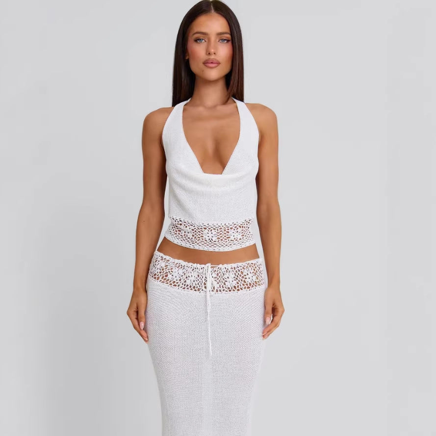 Damen luftiges Stricktop und Maxikleid Set EB