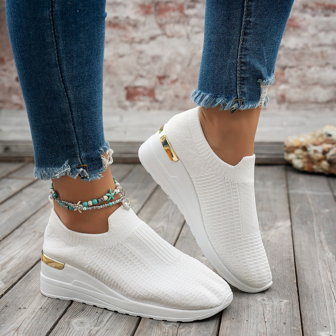 Damen  Sock-Sneaker mit elastischem Strickoberteil Leopardmuster und keilprofilsohle EB