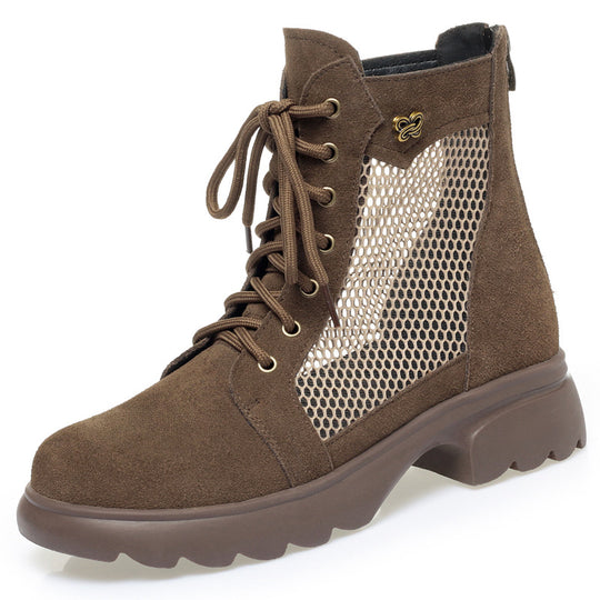 Damen Schnürstiefeletten mit luftiger Netzstruktur und robustem Blockabsatz EB
