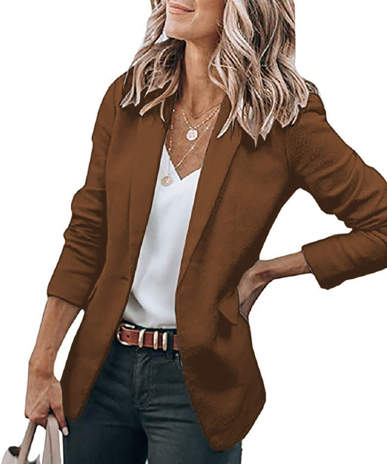 Damen nan legerer taillierter Blazer mit dreiviertelärmeln und offener Vorderseite EB