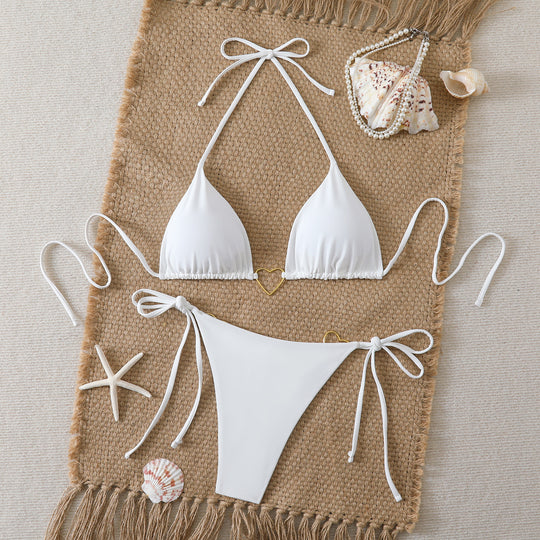 Damen Triangel-Bikini-Set mit Herz-Detail und verstellbaren Bindebändern EB