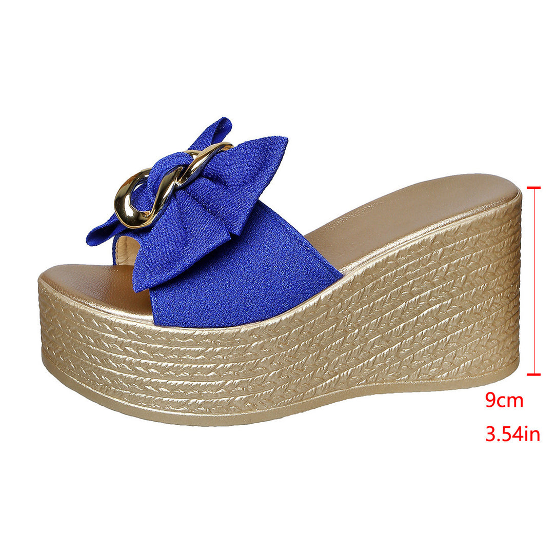 Damen Wedge-Sandel mit modischem Schleifen-Design und eleganter Kettenapplikation EB