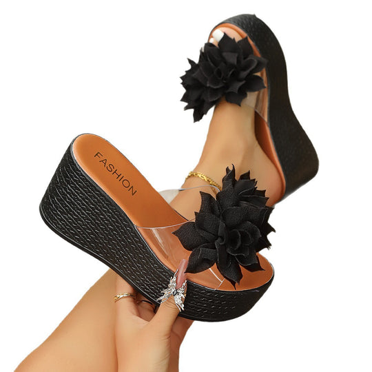 Damen Wedge-Pantoletten mit floralen Applikationen EB