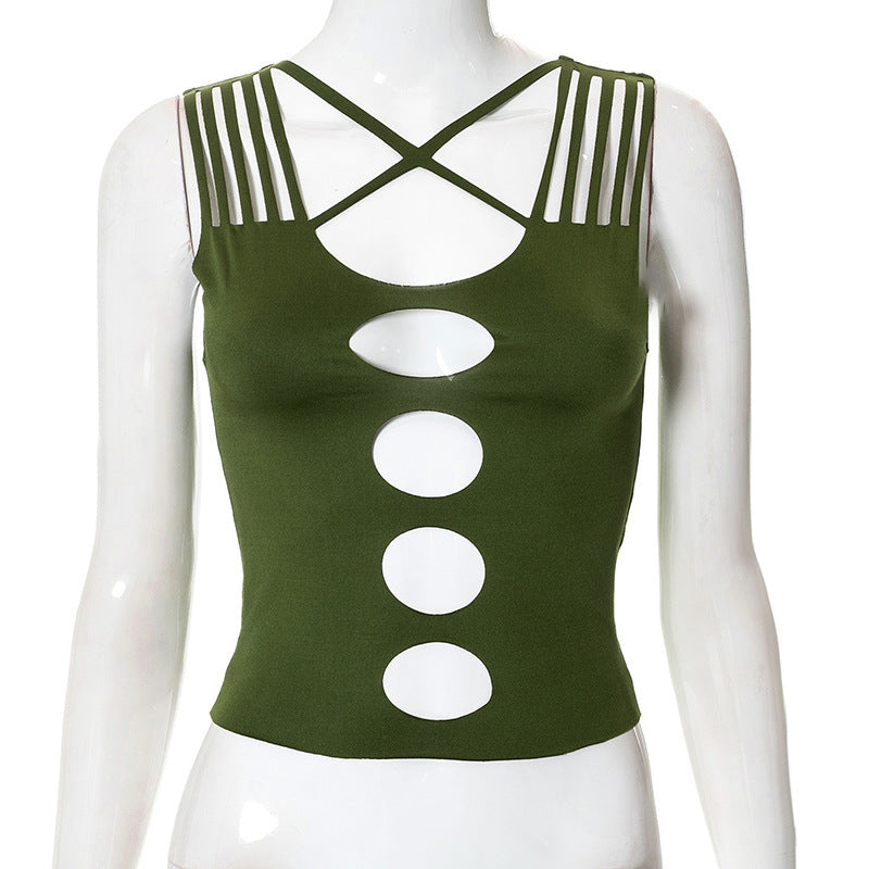 Damen Crop-Top mit kreativen Cut-Out-Details und modischen Trägern EB