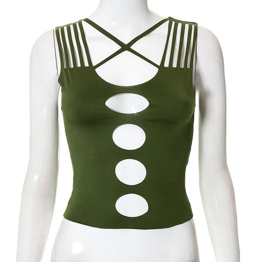 Damen Crop-Top mit kreativen Cut-Out-Details und modischen Trägern EB