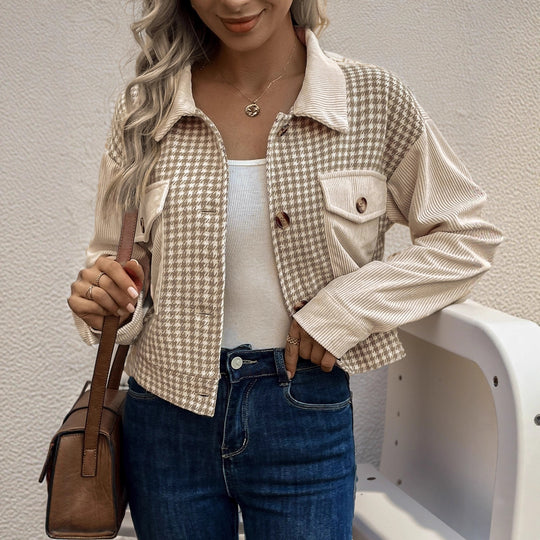 Damen modische Karojacke mit Taschen EB