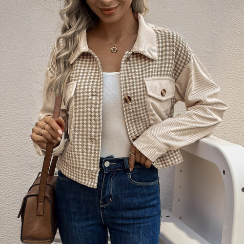Damen modische Karojacke mit Taschen EB
