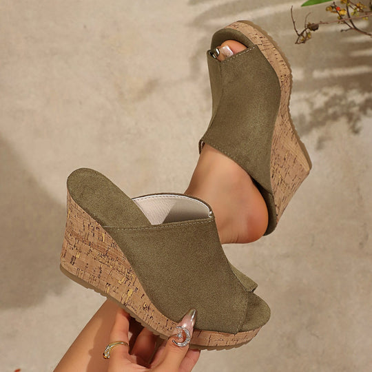 Damen Wedge-Pantoletten mit hochwertiger Korksohle und offenem Zehenbereich EB