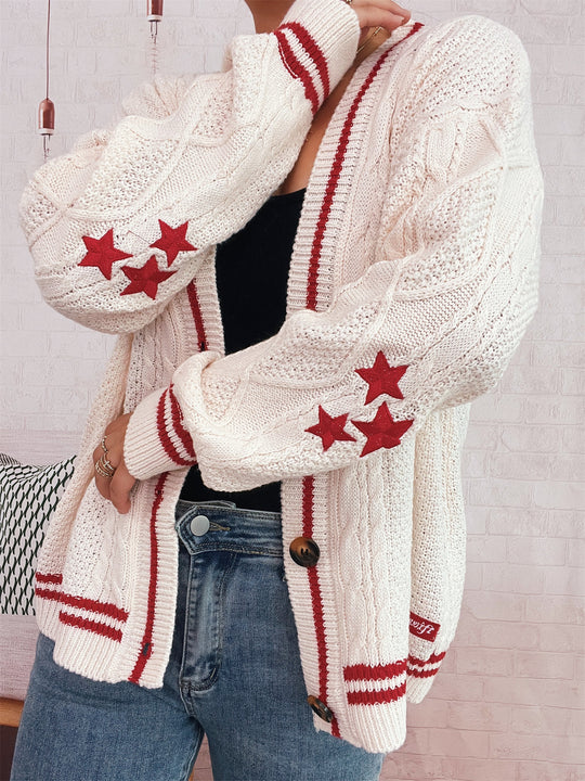 Damen gemütliche Strickjacke mit Sternen-Applikationen und modernen Details EB