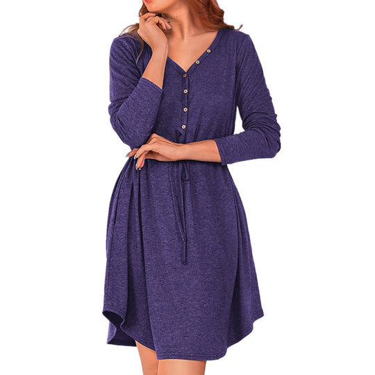 Damen lässiges Wickelkleid mit Knopfdetails und Taillenzug EB