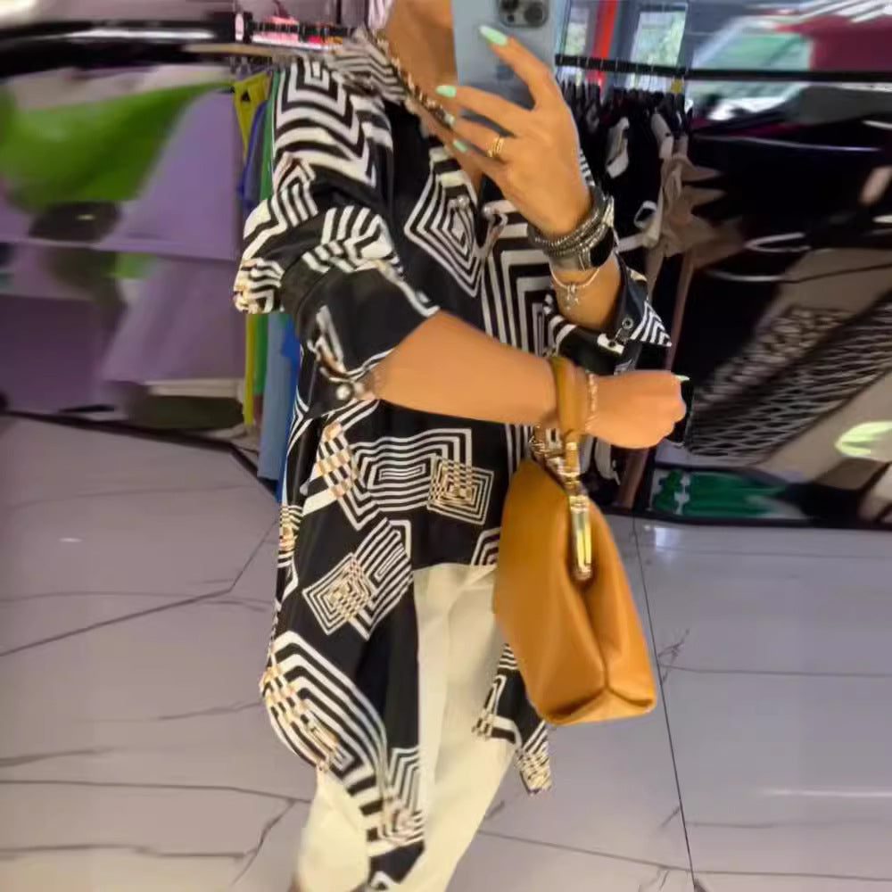 Damen Tunika mit modernem geometrischem Muster und elegantem Schnitt Heidi-Mode