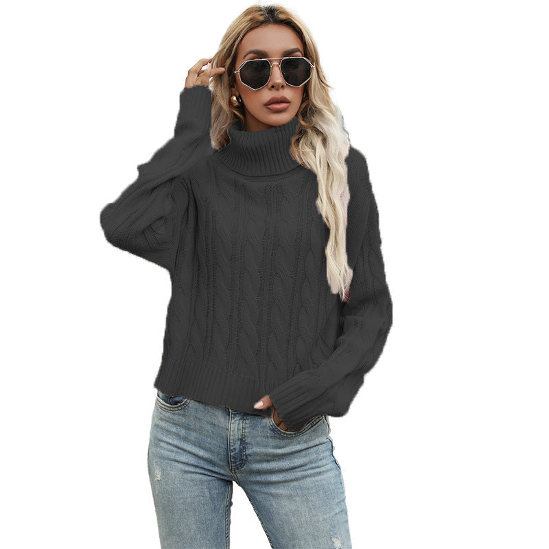 Damen Grobstrickpullover mit hochgeschlossenem Kragen und lockerer Passform EB