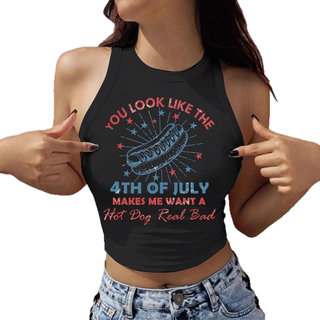 Damen Cropped Tanktop mit kreativem Schriftzug und lebhaftem Design EB